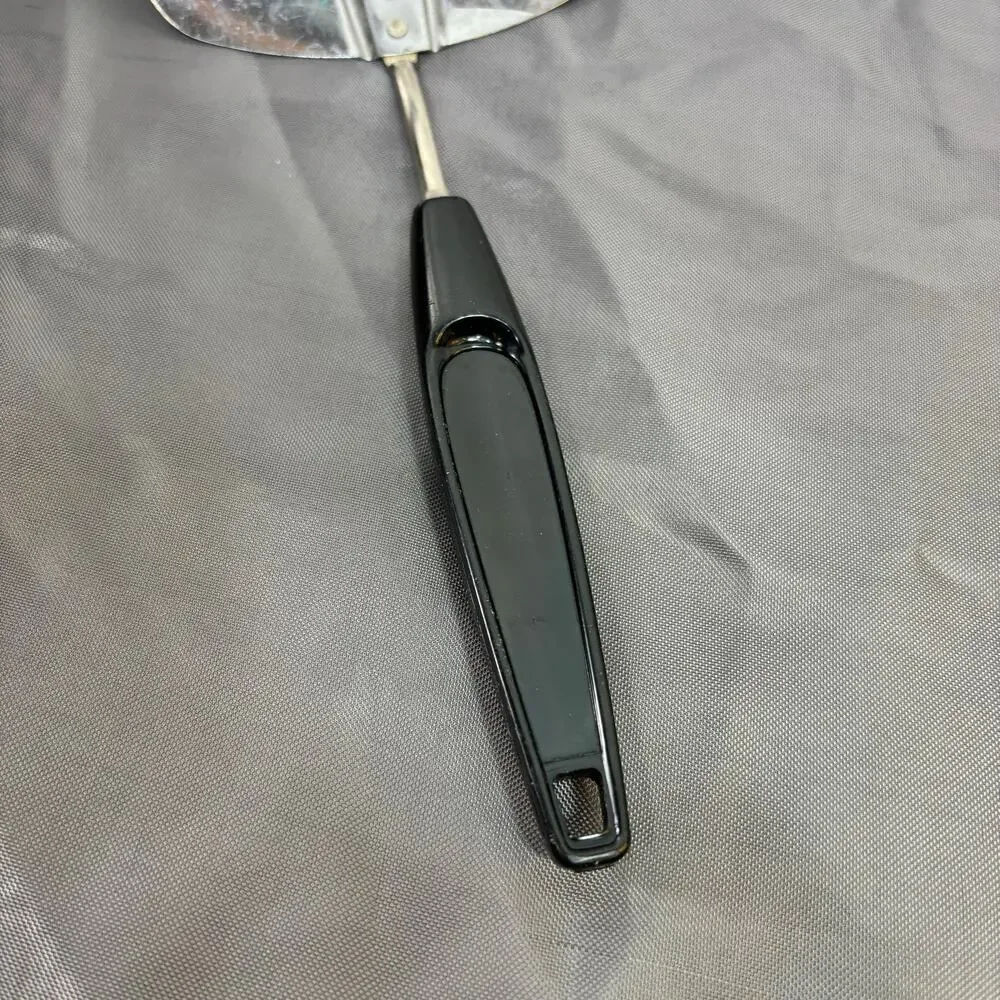 VTG Foley Slotted Spatula Wide Curved Stainless Steel Head Black Plastic Handle